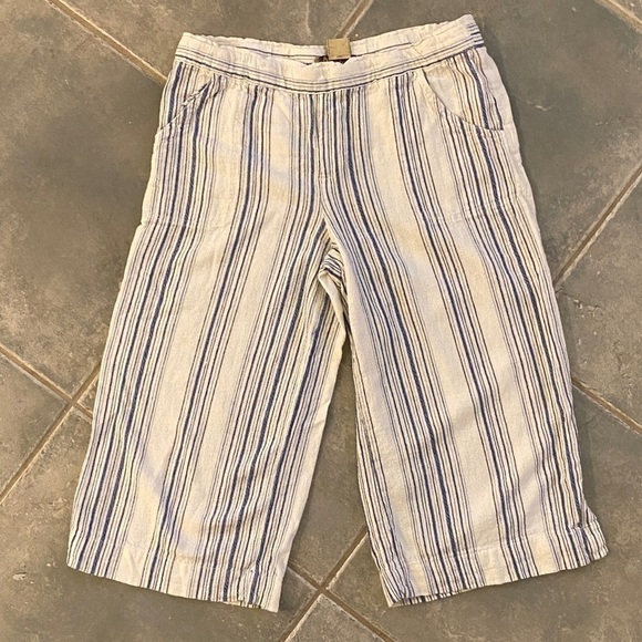 Democracy Linen Blend Cropped Wide Leg Pants, Culottes, White / Navy Size Medium - Picture 1 of 8